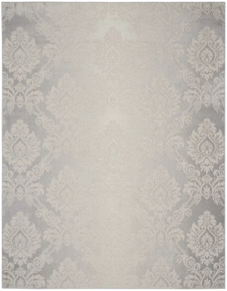 8' X 10' Ivory and Gray Damask Distressed Non Skid Area Rug