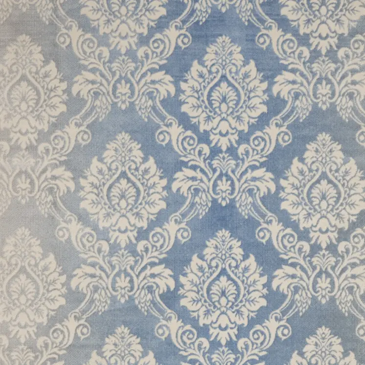 8' X 10' Ivory and Blue Damask Distressed Non Skid Area Rug