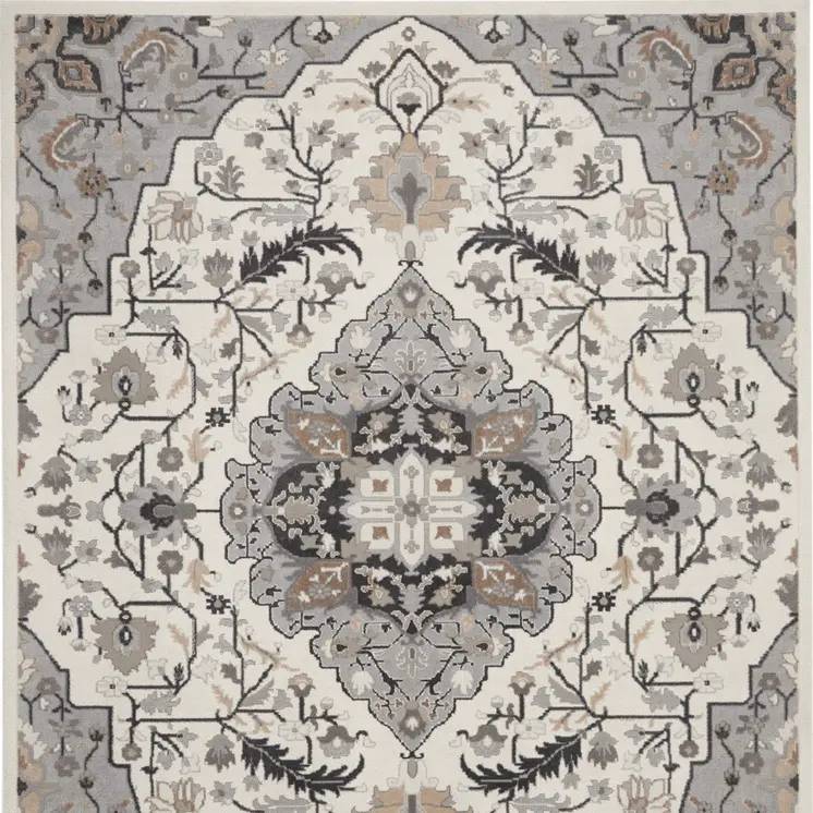 8' X 10' Ivory Black and Gray Floral Non Skid Area Rug