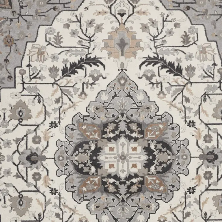 8' X 10' Ivory Black and Gray Floral Non Skid Area Rug