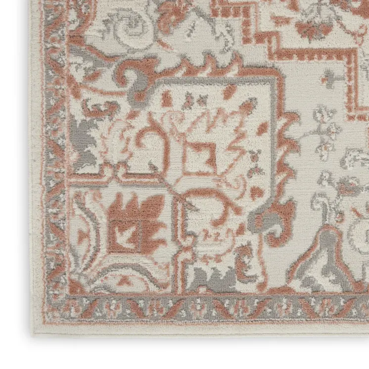 8' X 10' Ivory and Red Floral Non Skid Area Rug