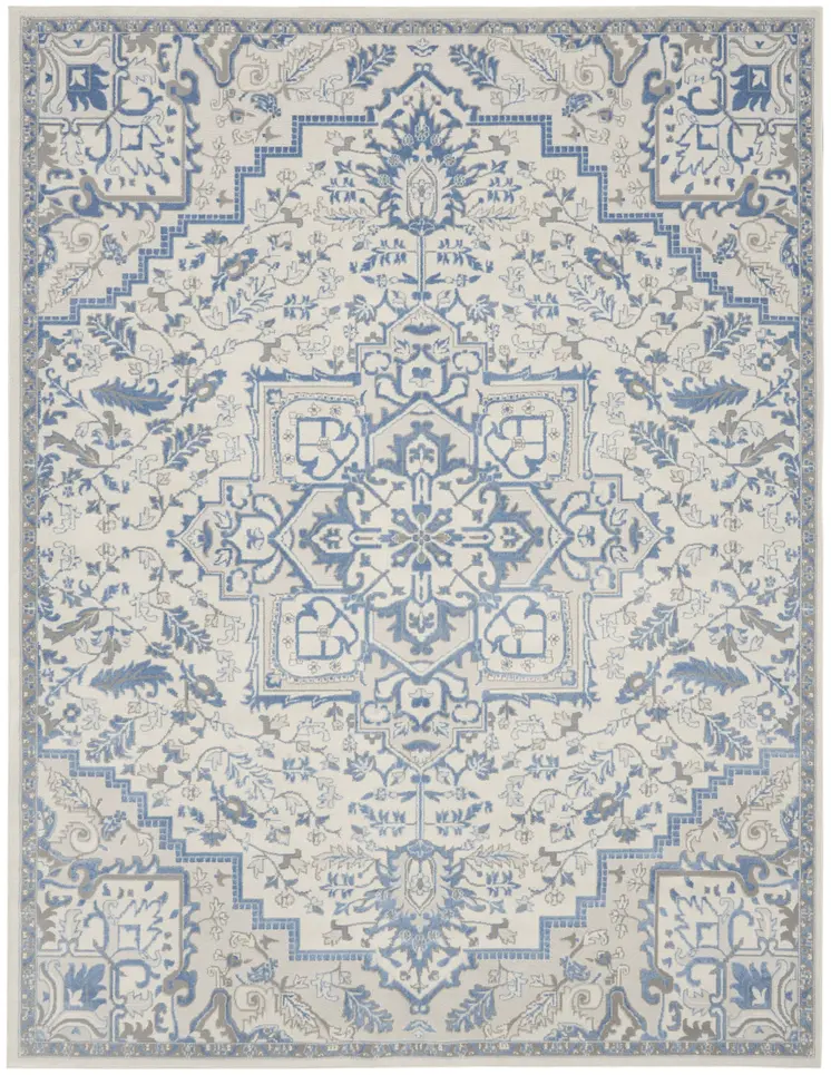 8' X 10' Ivory and Blue Floral Non Skid Area Rug