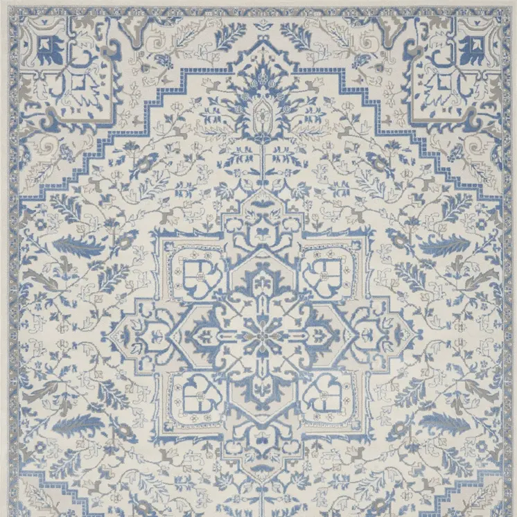 8' X 10' Ivory and Blue Floral Non Skid Area Rug