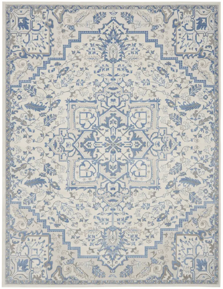 8' X 10' Ivory and Blue Floral Non Skid Area Rug