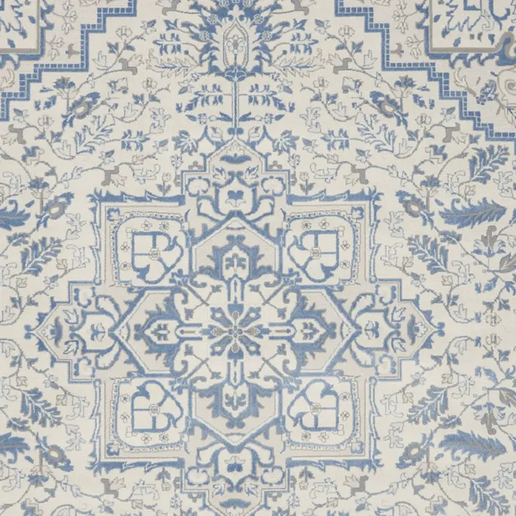8' X 10' Ivory and Blue Floral Non Skid Area Rug