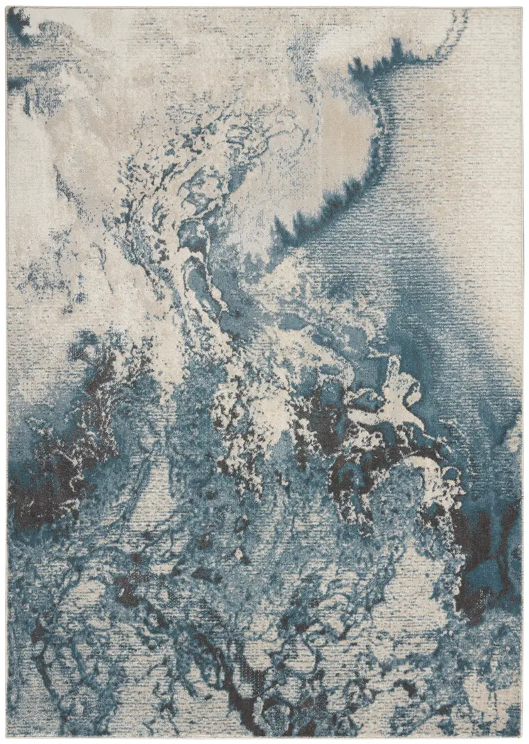 5' X 7' Teal and Ivory Abstract Non Skid Area Rug