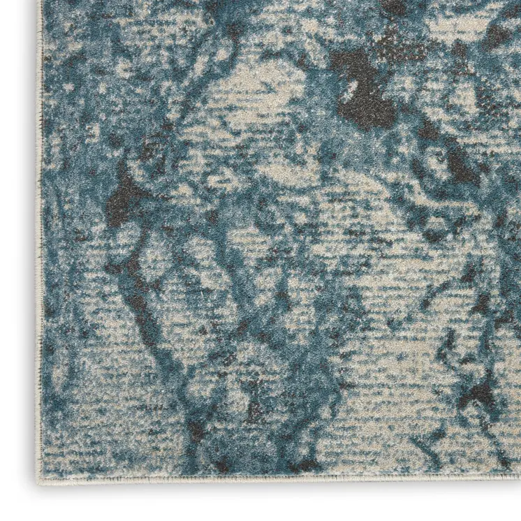 5' X 7' Teal and Ivory Abstract Non Skid Area Rug