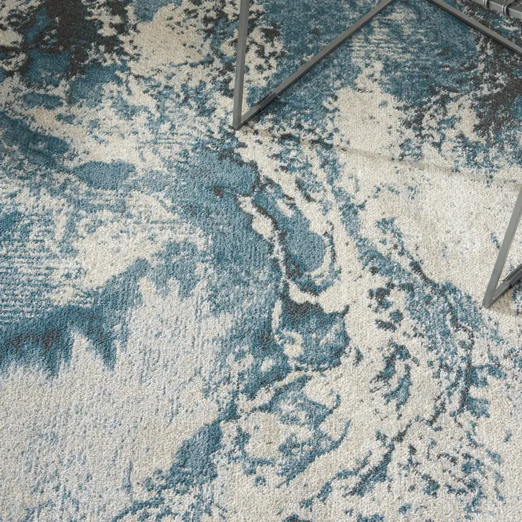 5' X 7' Teal and Ivory Abstract Non Skid Area Rug