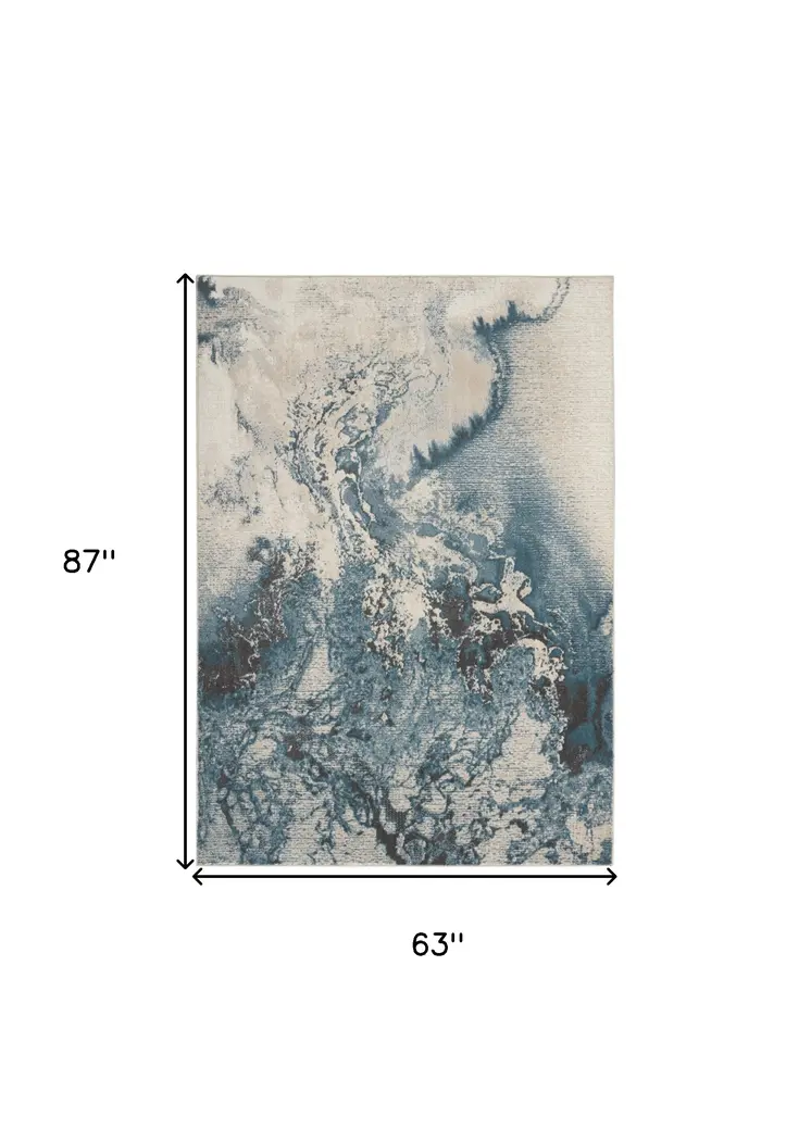 5' X 7' Teal and Ivory Abstract Non Skid Area Rug