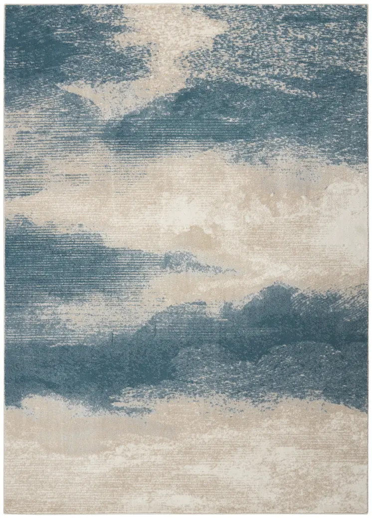 5' X 7' Teal and Ivory Abstract Non Skid Area Rug
