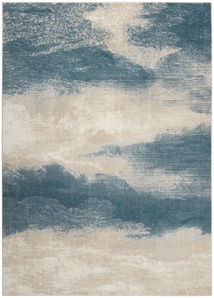 5' X 7' Teal and Ivory Abstract Non Skid Area Rug