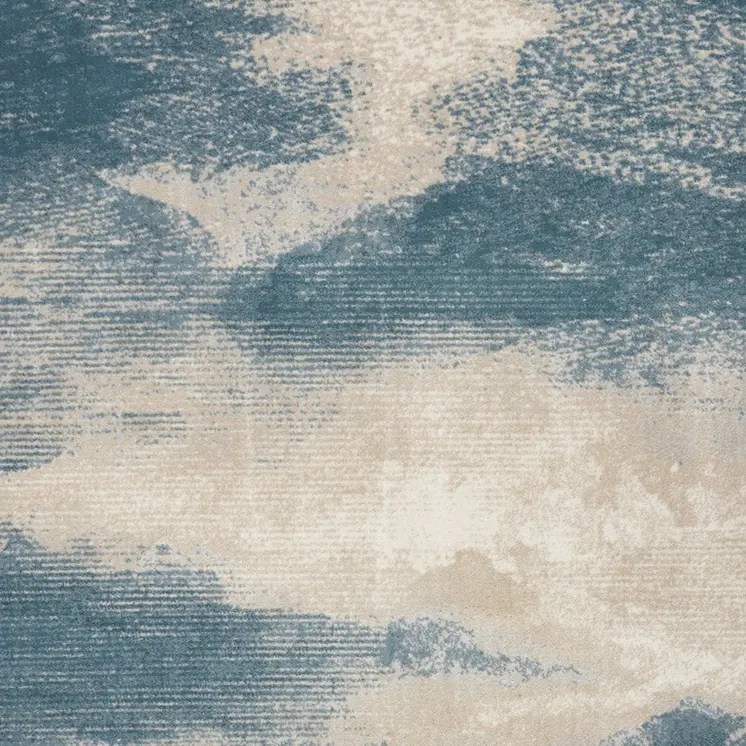 5' X 7' Teal and Ivory Abstract Non Skid Area Rug