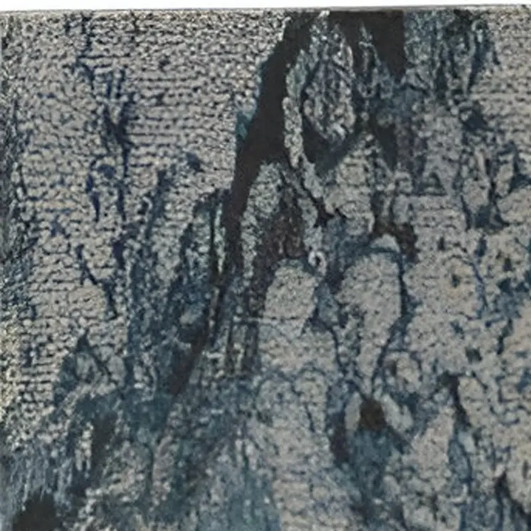8' Ivory Teal Blue and Black Abstract Non Skid Runner Rug