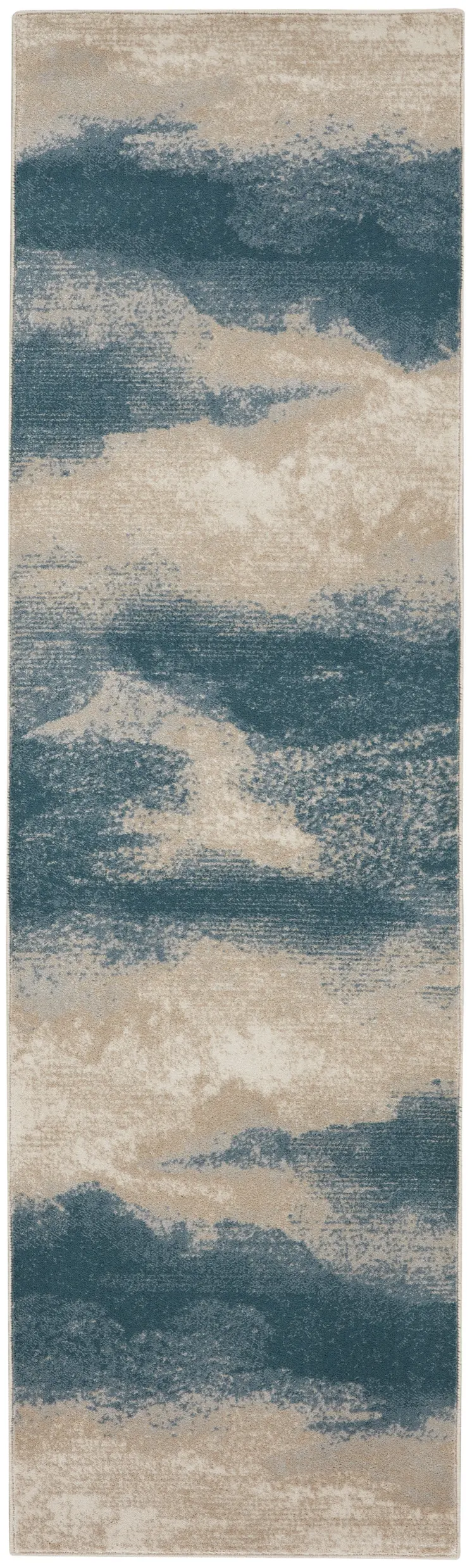 8' Teal and Ivory Abstract Non Skid Runner Rug