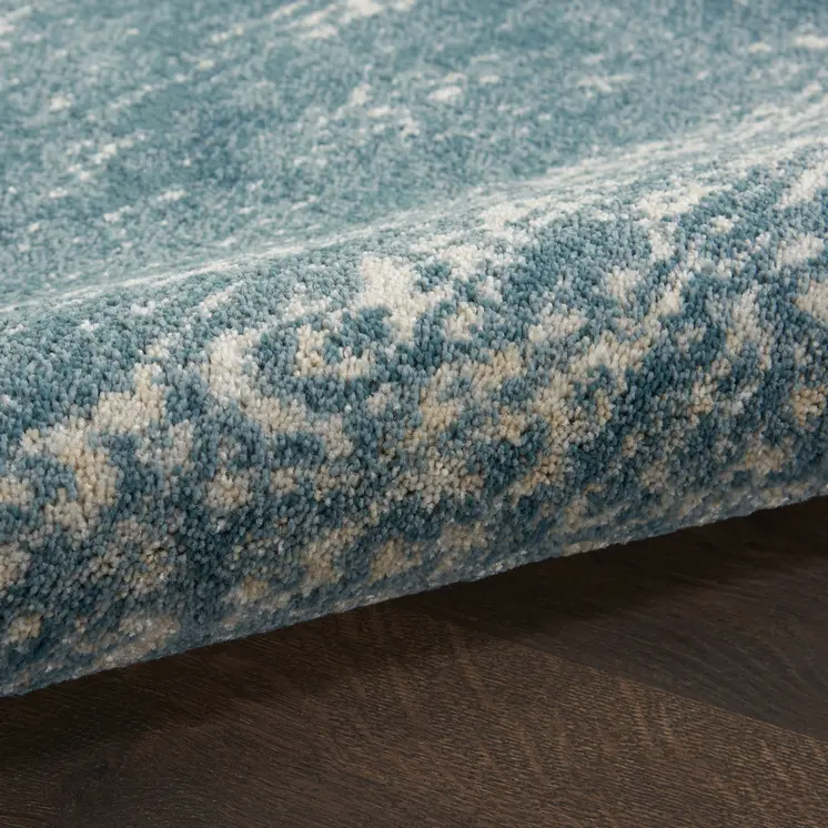 8' Teal Ivory And Gray Floral Medallion Runner Rug