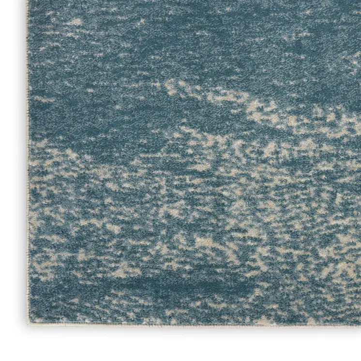 8' Teal Ivory And Gray Floral Medallion Runner Rug