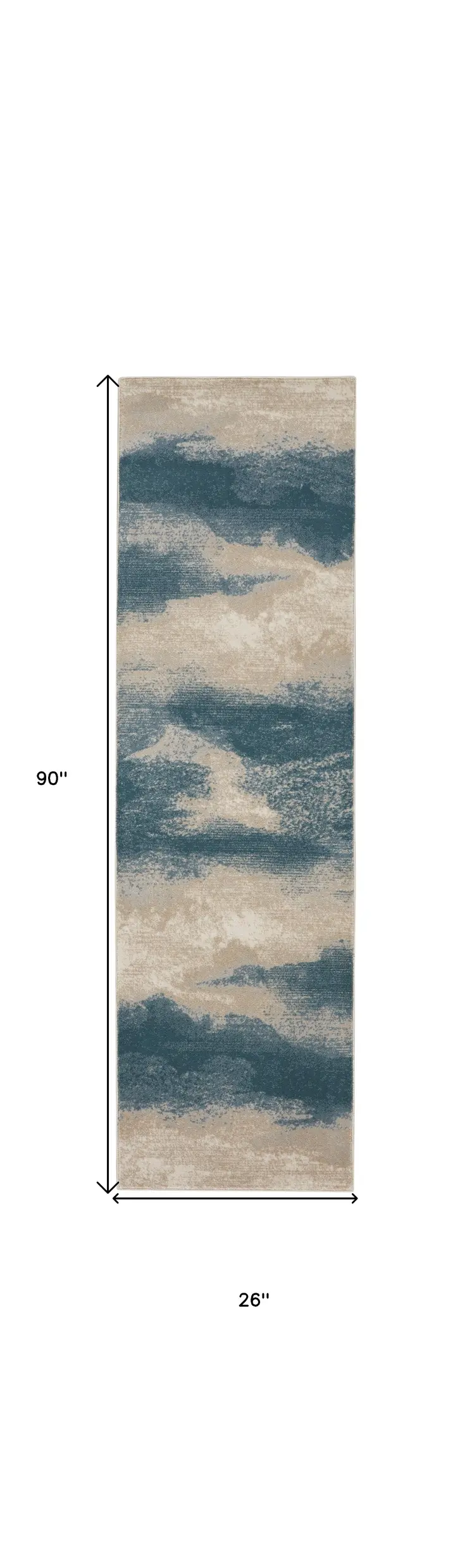 8' Teal and Ivory Abstract Non Skid Runner Rug
