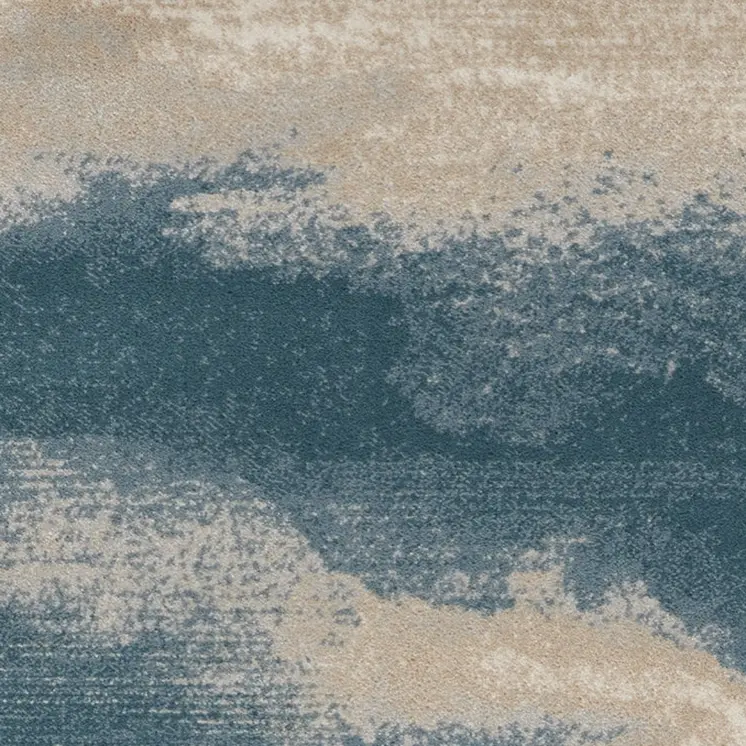 8' Teal and Ivory Abstract Non Skid Runner Rug