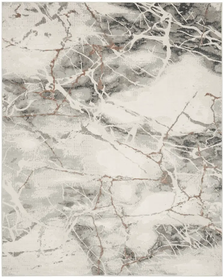 8' X 10' Ivory Black and Gray Abstract Non Skid Area Rug