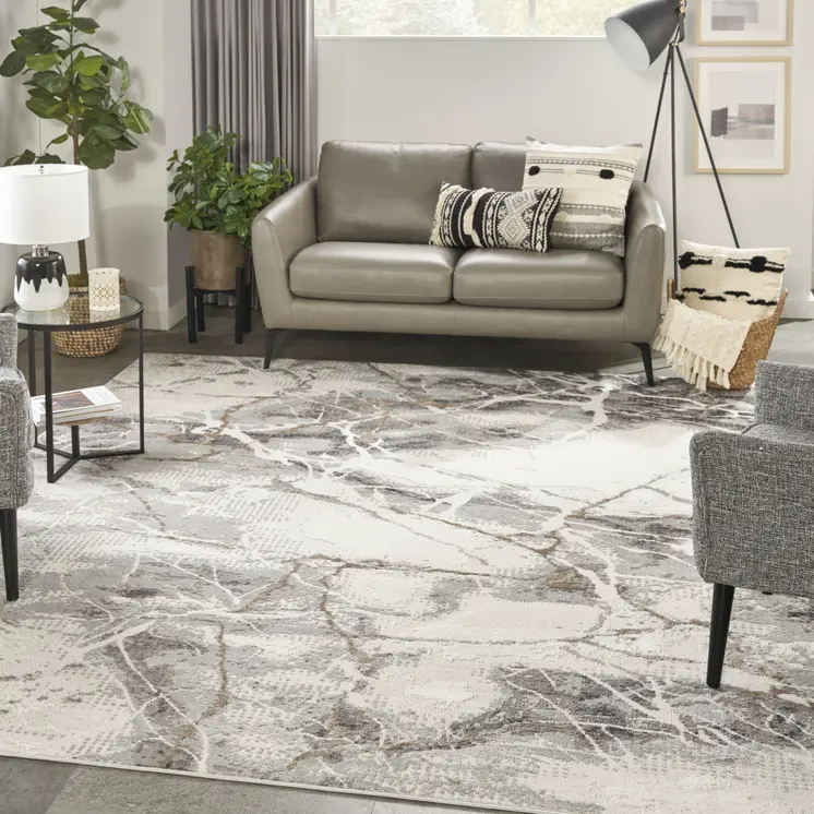 8' X 10' Ivory Black and Gray Abstract Non Skid Area Rug