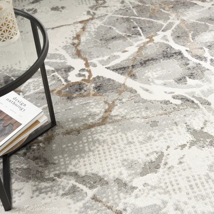 8' X 10' Ivory Black and Gray Abstract Non Skid Area Rug