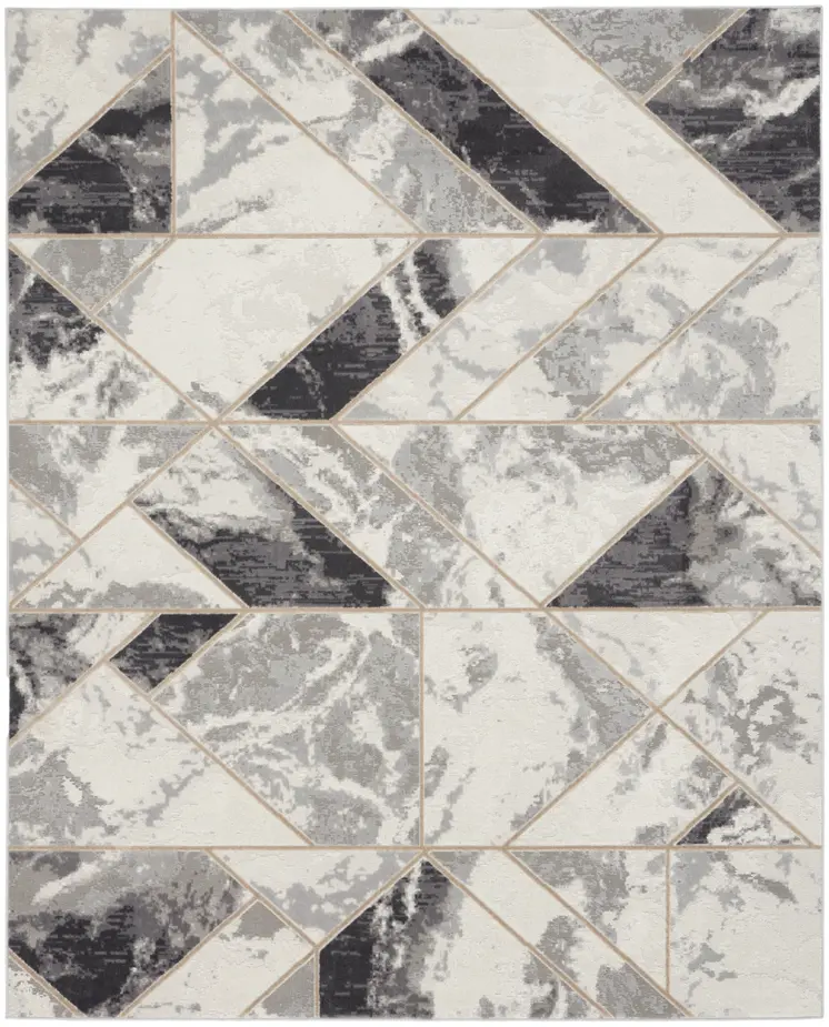 8' X 10' Ivory Black and Gray Abstract Non Skid Area Rug