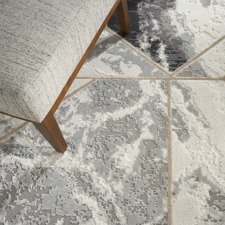 8' X 10' Ivory Black and Gray Abstract Non Skid Area Rug