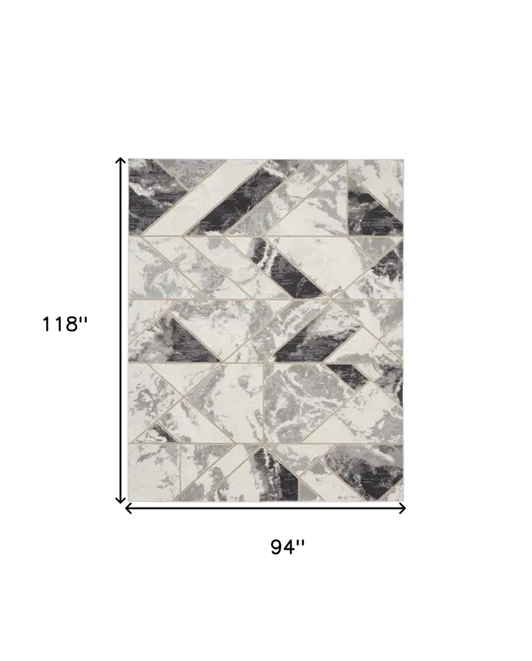 8' X 10' Ivory Black and Gray Abstract Non Skid Area Rug