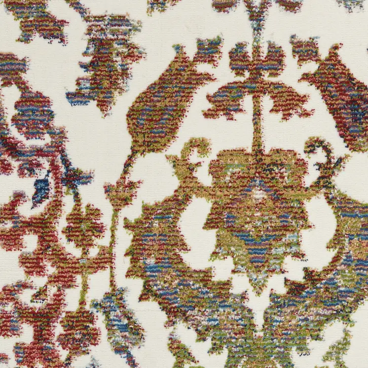 2' X 4' White and Golden Brown Floral Distressed Non Skid Area Rug