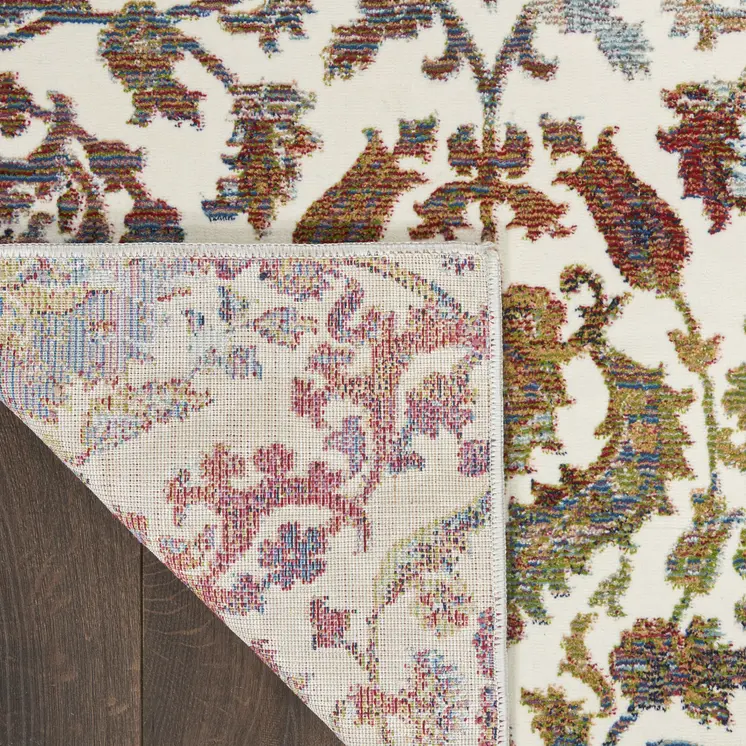 2' X 4' White and Golden Brown Floral Distressed Non Skid Area Rug