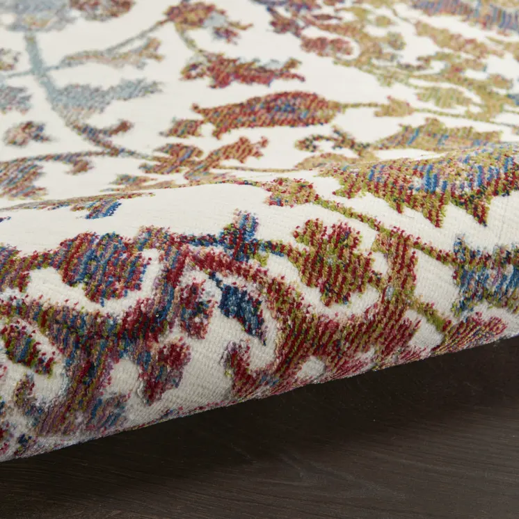 2' X 4' White and Golden Brown Floral Distressed Non Skid Area Rug