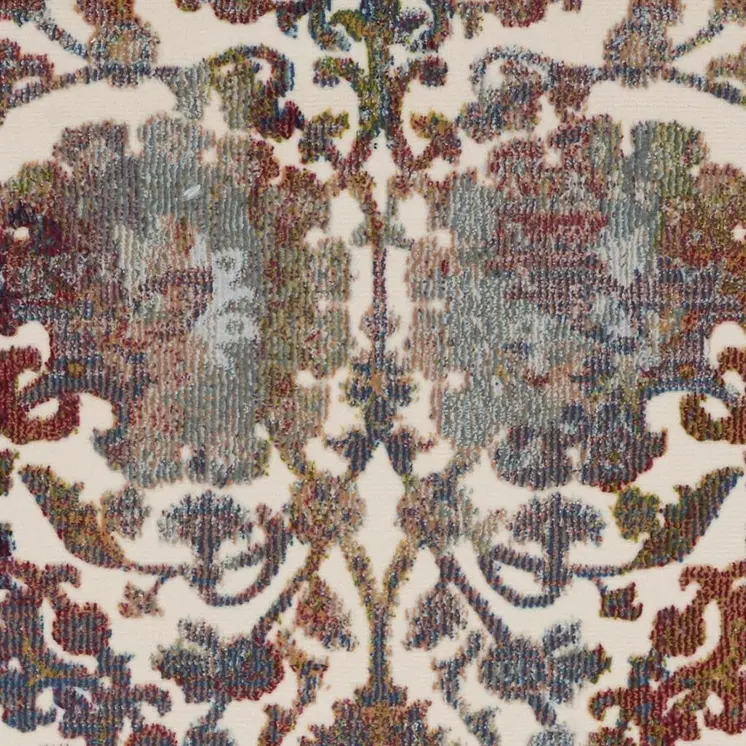 2' X 4' White and Golden Brown Floral Distressed Non Skid Area Rug