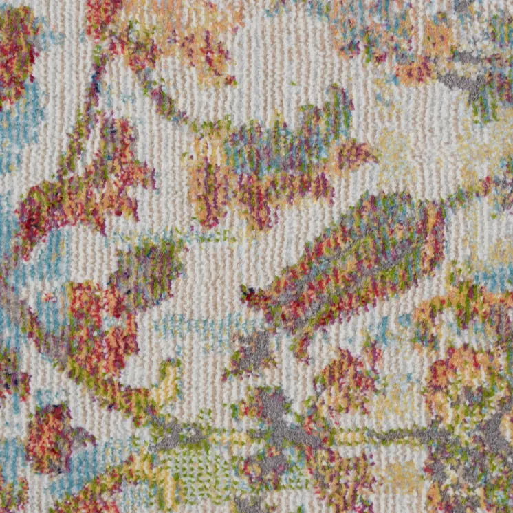 4' Orange and Ivory Floral Distressed Non Skid Round Rug