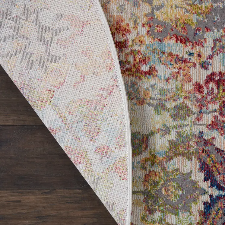 4' Orange and Ivory Floral Distressed Non Skid Round Rug