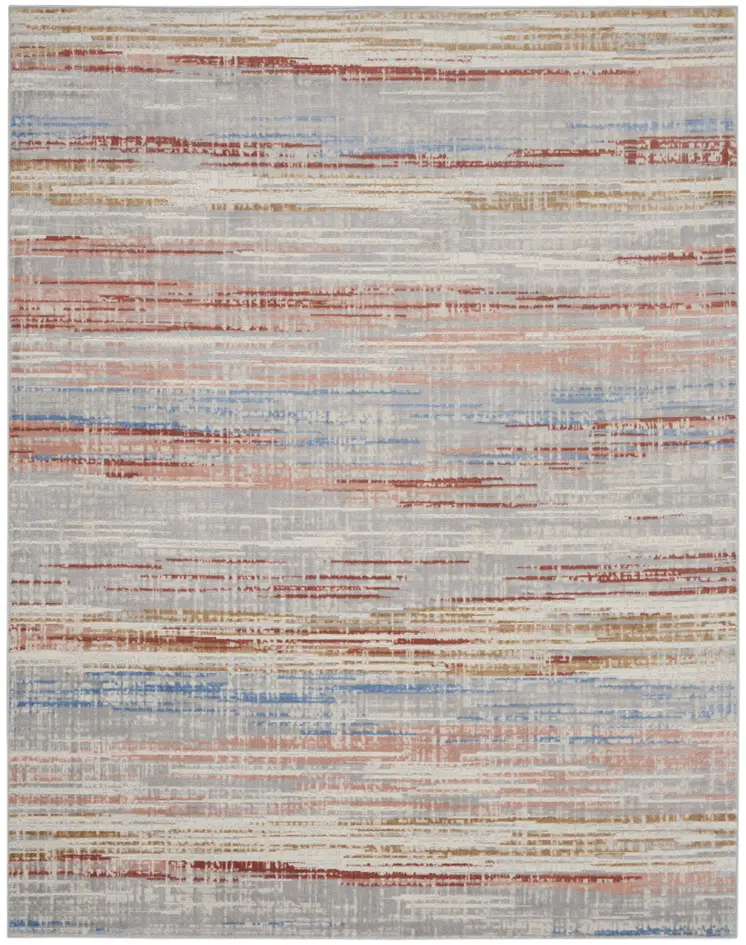 8' X 10' Ivory Red and Blue Abstract Non Skid Area Rug