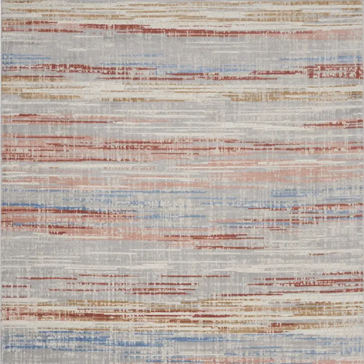 8' X 10' Ivory Red and Blue Abstract Non Skid Area Rug