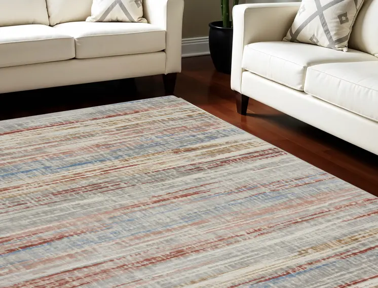 8' X 10' Ivory Red and Blue Abstract Non Skid Area Rug
