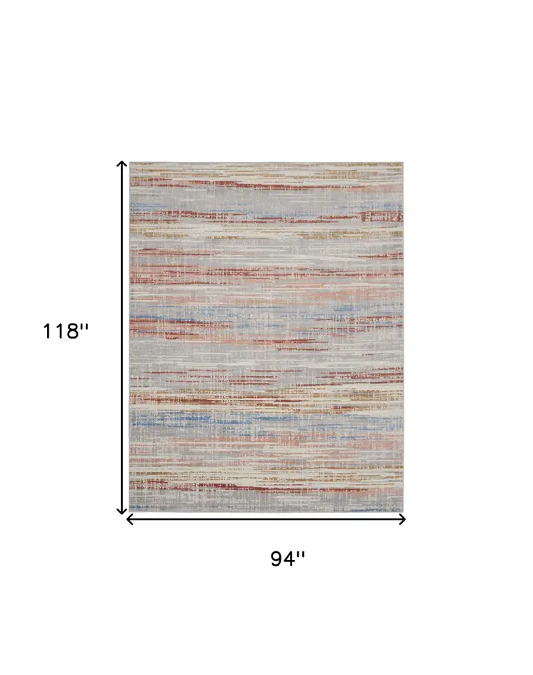 8' X 10' Ivory Red and Blue Abstract Non Skid Area Rug