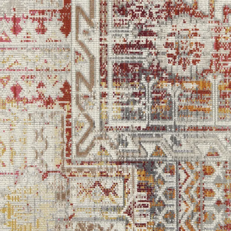 8' X 10' Ivory Red And Orange Floral Distressed Non Skid Area Rug