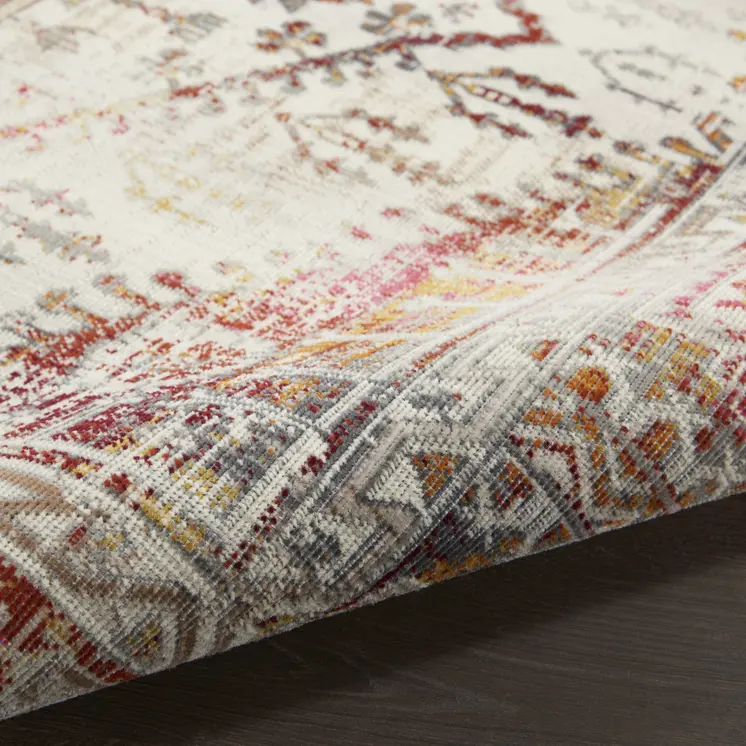 8' X 10' Ivory Red And Orange Floral Distressed Non Skid Area Rug