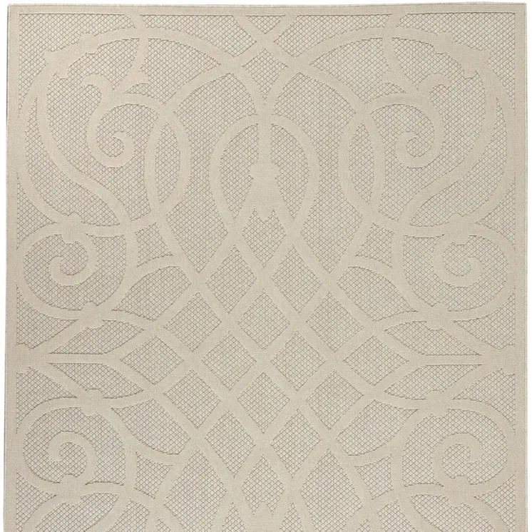 6' X 9' Cream And Beige Trellis Indoor Outdoor Area Rug