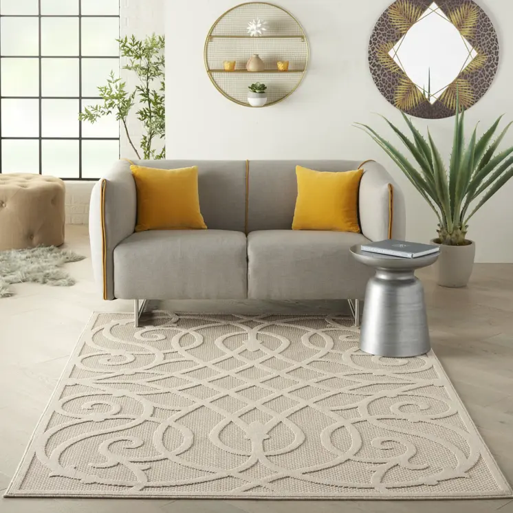6' X 9' Cream And Beige Trellis Indoor Outdoor Area Rug