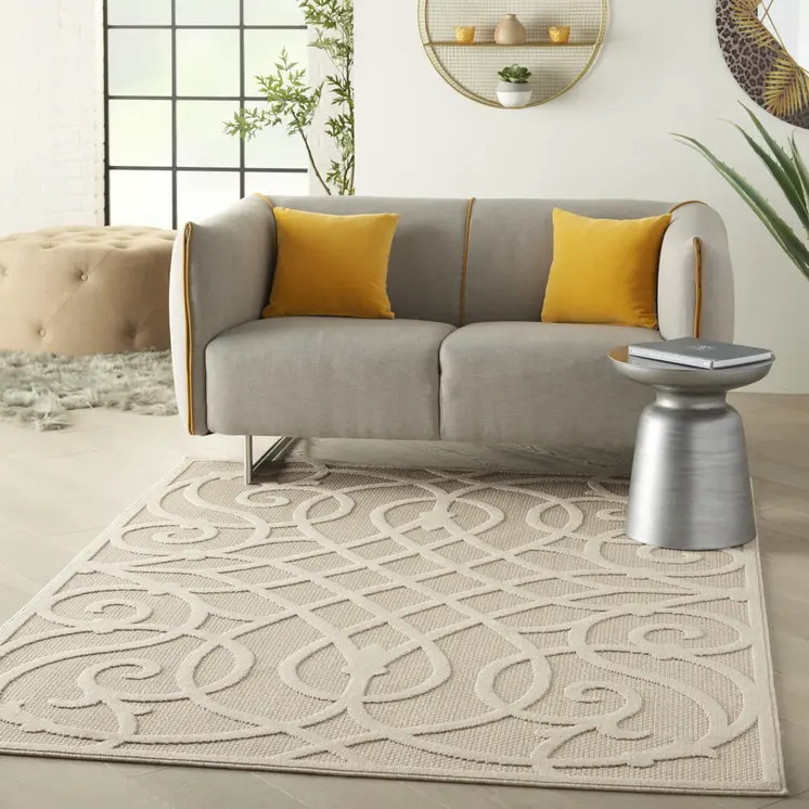 6' X 9' Cream And Beige Trellis Indoor Outdoor Area Rug