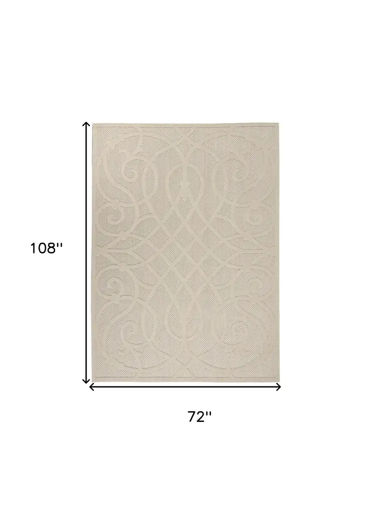 6' X 9' Cream And Beige Trellis Indoor Outdoor Area Rug