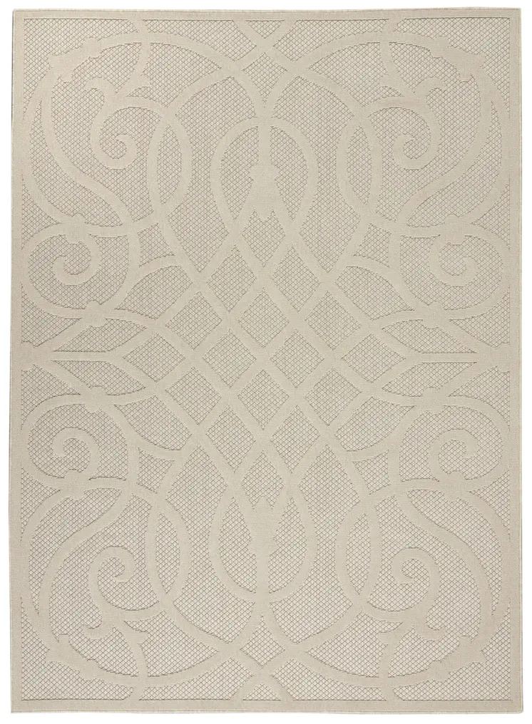 6' X 9' Cream And Beige Trellis Indoor Outdoor Area Rug