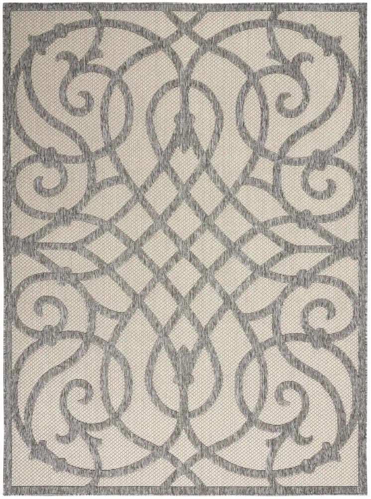 6' X 9' Cream And Gray Trellis Indoor Outdoor Area Rug