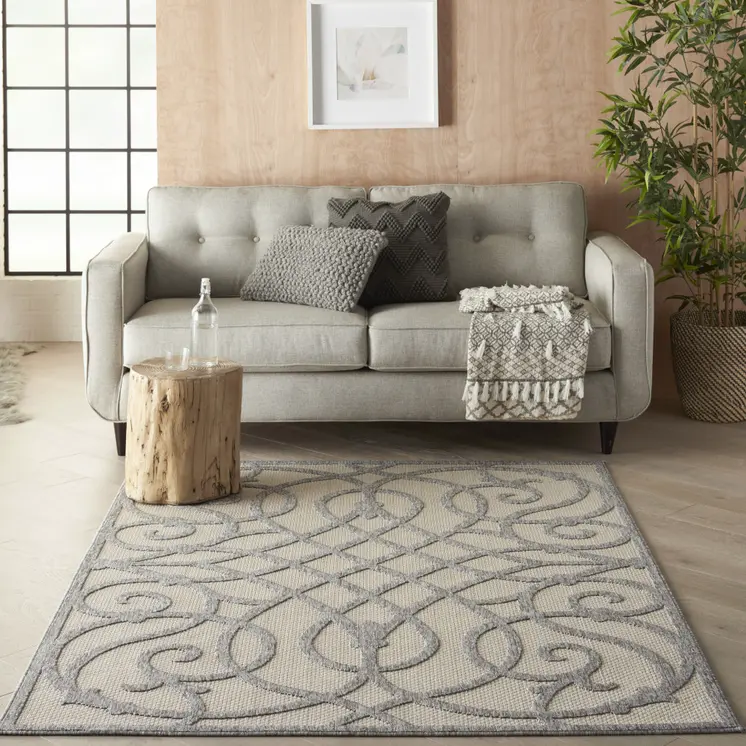 6' X 9' Cream And Gray Trellis Indoor Outdoor Area Rug
