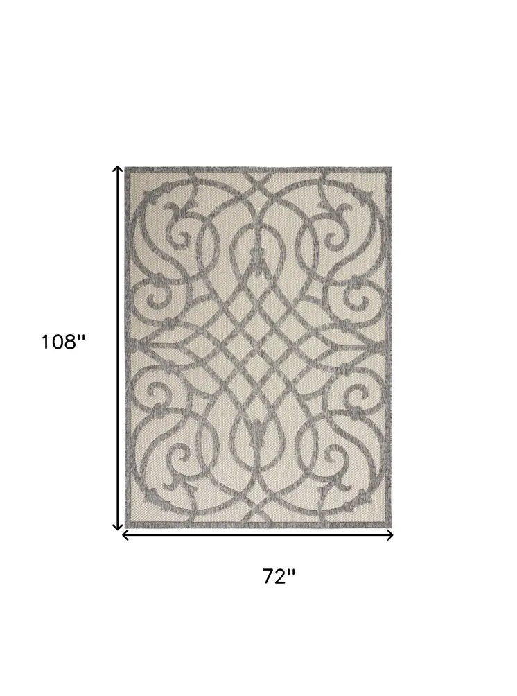 6' X 9' Cream And Gray Trellis Indoor Outdoor Area Rug