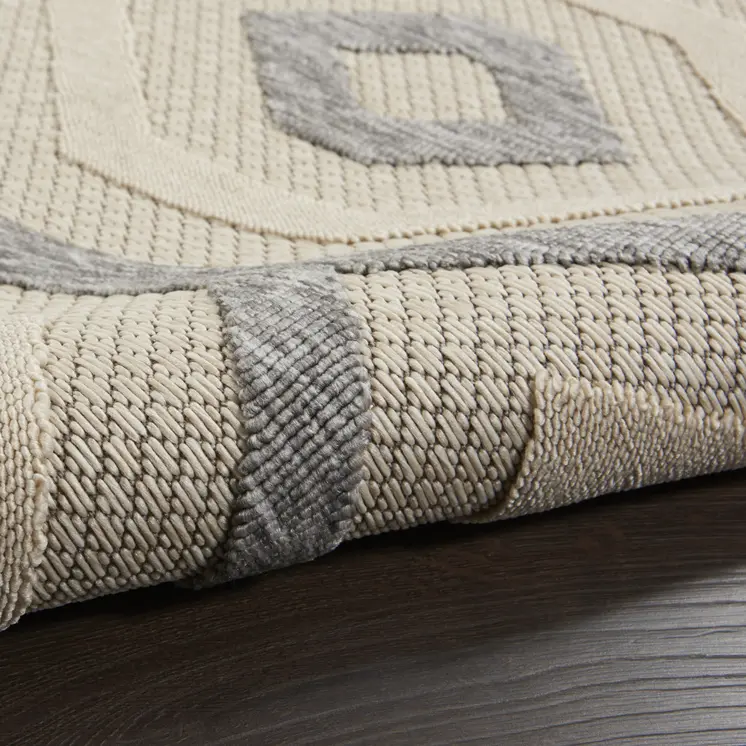6' X 9' Cream And Gray Geometric Indoor Outdoor Area Rug