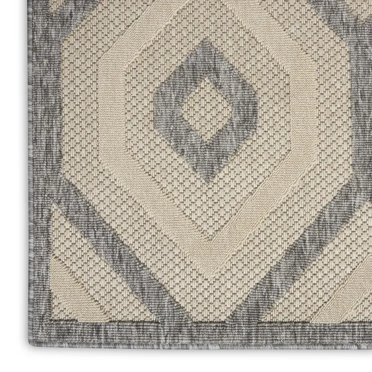 6' X 9' Cream And Gray Geometric Indoor Outdoor Area Rug